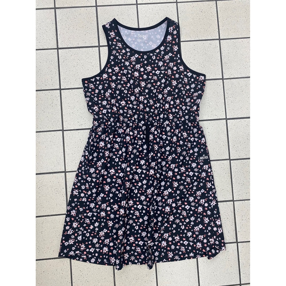 Justice Floral‎ Sleeveless Dress Girls XL Plus 16P/18P Black Pink Drawstring